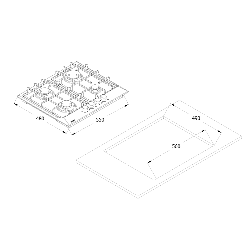 Built-in Hob 60 cm Box Dimensions