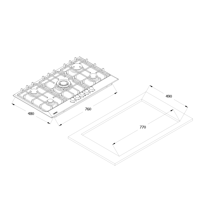 Built-in Hob 90 cm Box Dimensions