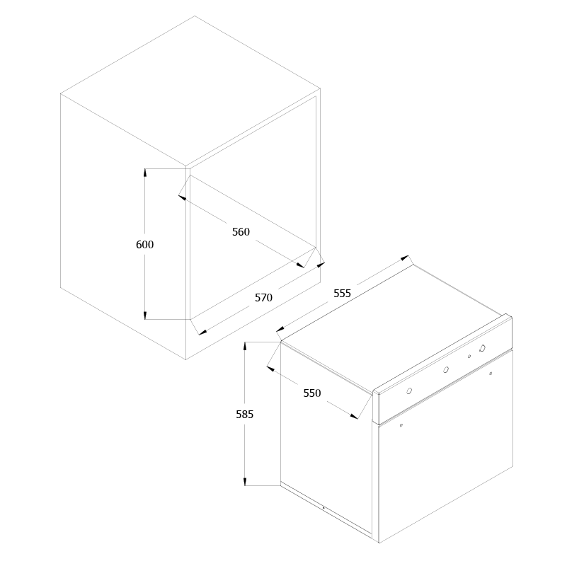 Built-In Oven 60 c.m. Box Dimensions